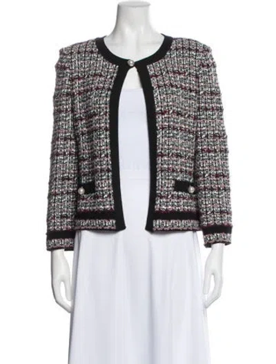 Pre-owned St John Wool Tweed Pattern Jacket In White