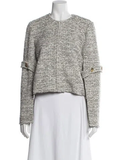 Pre-owned St John Wool Tweed Pattern Jacket In White