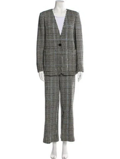 Pre-owned St John Wool Tweed Pattern Pant Set In Neutral