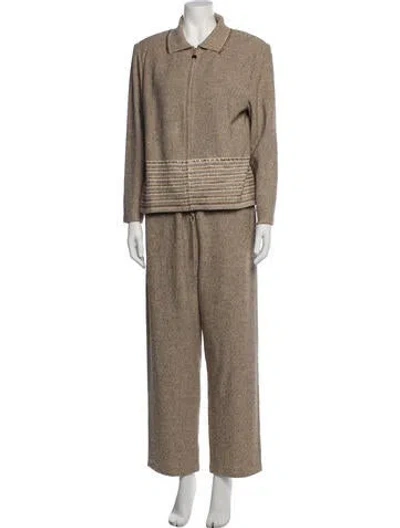 Pre-owned St John Wool Tweed Pattern Pant Set In Neutrals