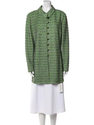 Pre-owned St John Wool Tweed Pattern Peacoat In Green