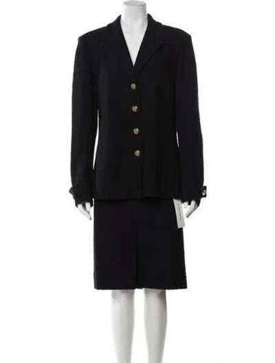 Pre-owned St John Wool Tweed Pattern Skirt Set In Black