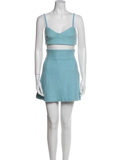 Pre-owned St John Wool Tweed Pattern Skirt Set In Blue