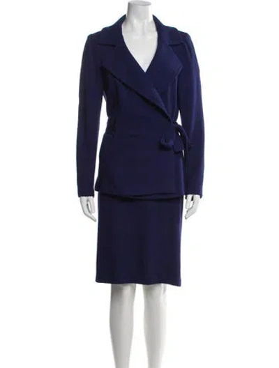 Pre-owned St John Wool Tweed Pattern Skirt Set In Blue
