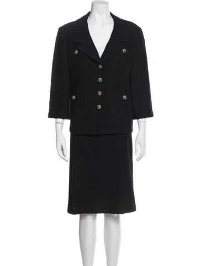 Pre-owned St John Wool Tweed Pattern Skirt Set In Blue