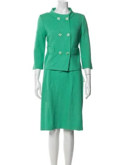Pre-owned St John Wool Tweed Pattern Skirt Set In Green