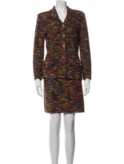 Pre-owned St John Wool Tweed Pattern Skirt Set In Multicolor