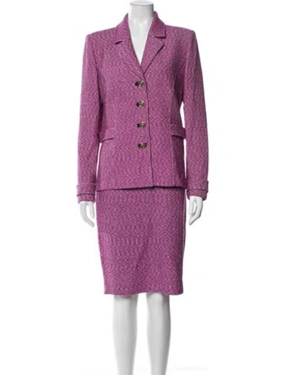 Pre-owned St John Wool Tweed Pattern Skirt Set In Purple