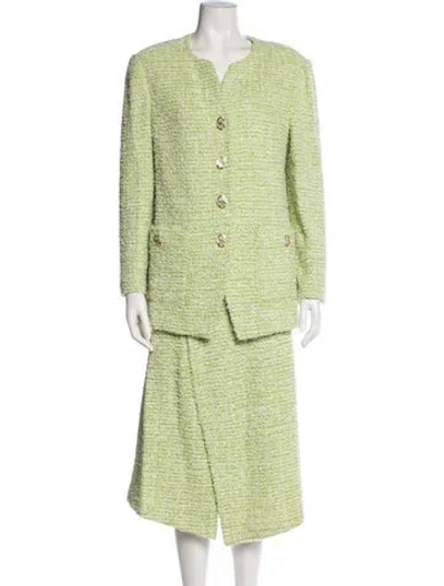 Pre-owned St John Wool Tweed Pattern Skirt Set W/ Tags In Green