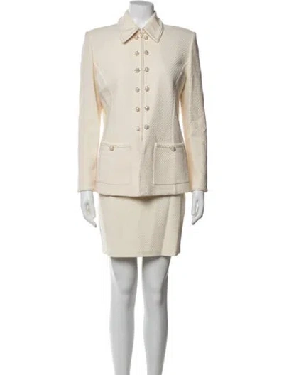 Pre-owned St John Wool Tweed Pattern Skirt Set W/ Tags In Neutrals