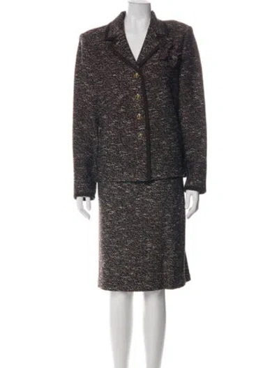 Pre-owned St John Wool Tweed Pattern Skirt Suit In Black