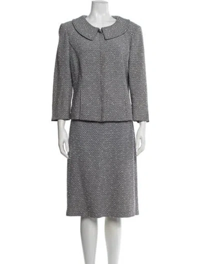 Pre-owned St John Wool Tweed Pattern Skirt Suit In Gray