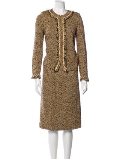 Pre-owned St John Wool Tweed Pattern Skirt Suit In Neutral