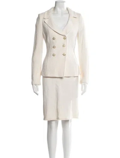 Pre-owned St John Wool Tweed Pattern Skirt Suit In Neutral