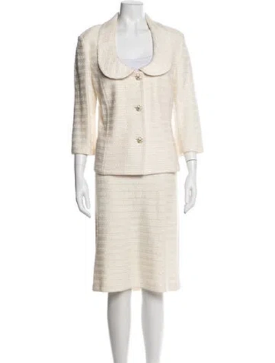 Pre-owned St John Wool Tweed Pattern Skirt Suit In Neutral