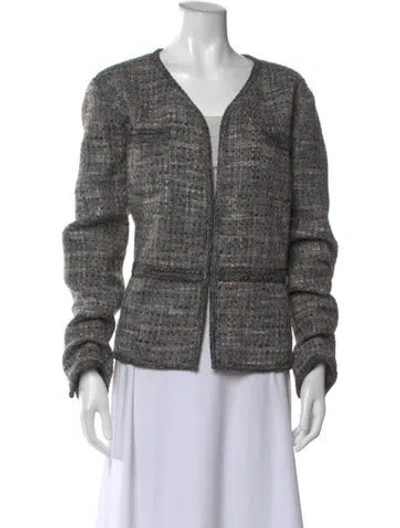 Pre-owned St John Wool Tweed Pattern Sweater In Gray