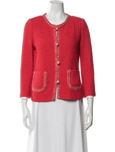 Pre-owned St John Wool Tweed Pattern Sweater In Red