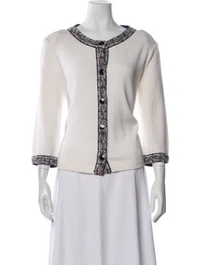 Pre-owned St John Wool Tweed Pattern Sweater In White