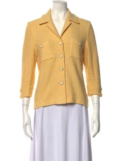 Pre-owned St John Wool Tweed Pattern Sweater In Yellow