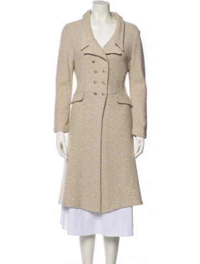 Pre-owned St John Wool Tweed Pattern Trench Coat In Neutral