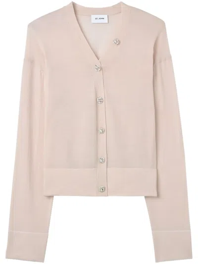 St John Merino Knit V-neck Cardigan In Pkbp