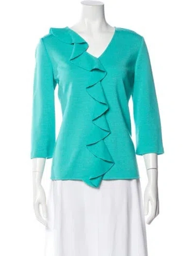 Pre-owned St John Wool V-neck Blouse In Blue