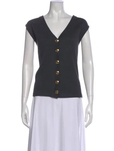 Pre-owned St John Wool V-neck Button-up Top In Gray