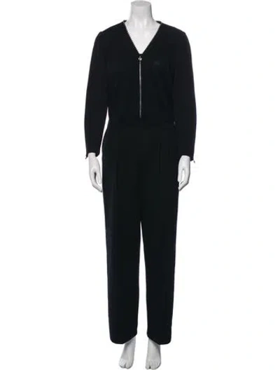 Pre-owned St John Wool V-neck Jumpsuit In Black