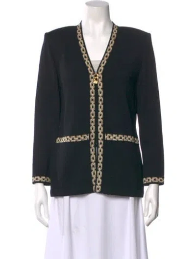 Pre-owned St John Wool V-neck Sweater In Black