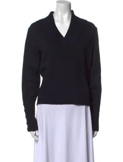 Pre-owned St John Wool V-neck Sweater In Black