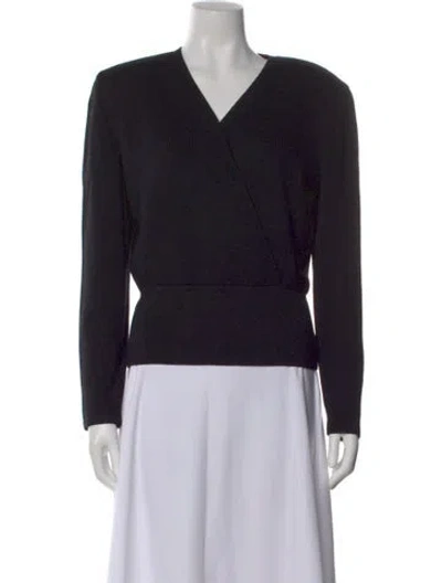 Pre-owned St John Wool V-neck Sweater In Black