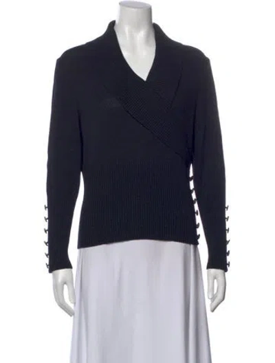 Pre-owned St John Wool V-neck Sweater In Black