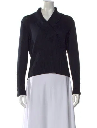Pre-owned St John Wool V-neck Sweater In Black