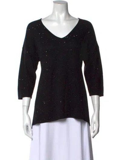 Pre-owned St John Wool V-neck Sweater In Black