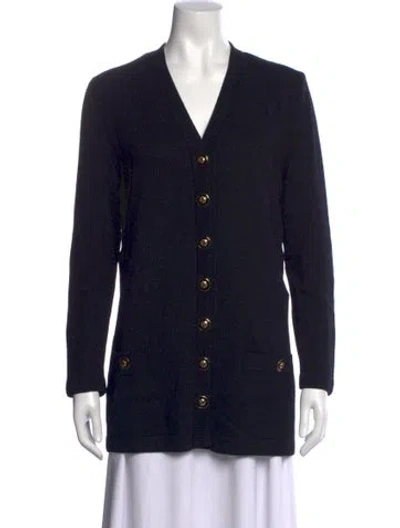 Pre-owned St John Wool V-neck Sweater In Black