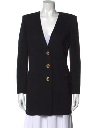 Pre-owned St John Wool V-neck Sweater In Black