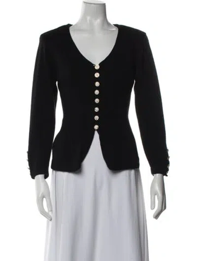 Pre-owned St John Wool V-neck Sweater In Black
