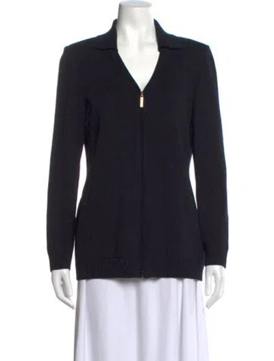 Pre-owned St John Wool V-neck Sweater In Black