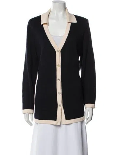Pre-owned St John Wool V-neck Sweater In Black