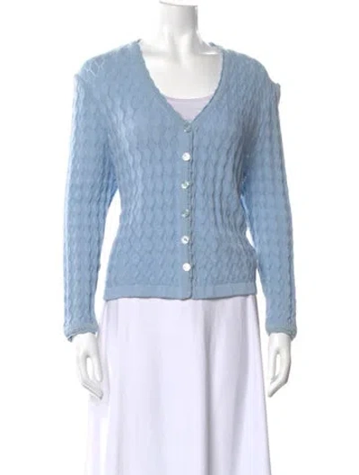 Pre-owned St John Wool V-neck Sweater In Blue