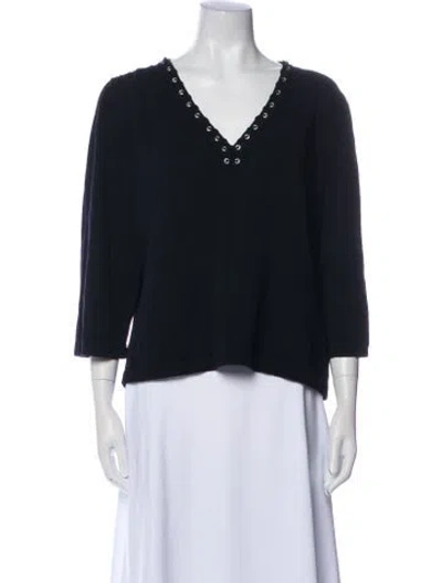 Pre-owned St John Wool V-neck Sweater In Blue