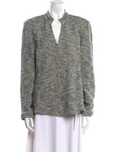 Pre-owned St John Wool V-neck Sweater In Blue