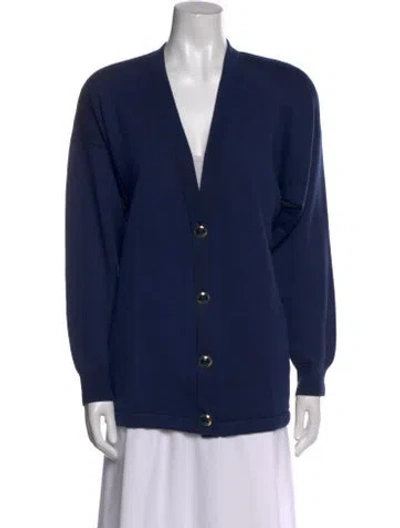Pre-owned St John Wool V-neck Sweater In Blue