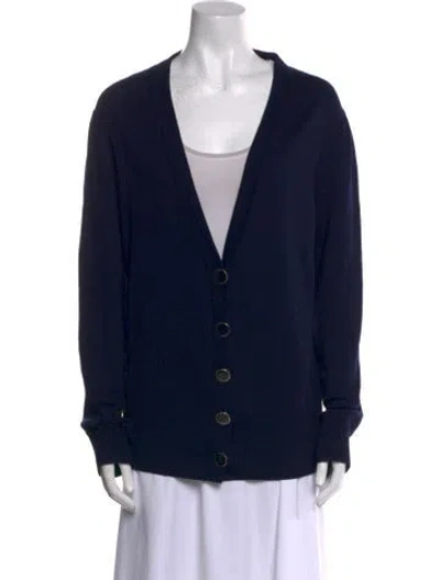 Pre-owned St John Wool V-neck Sweater In Blue