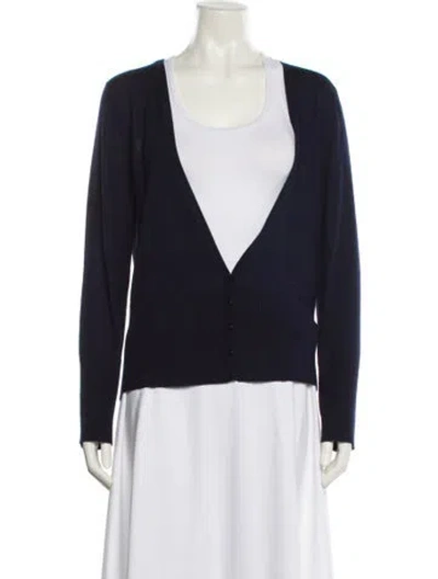 Pre-owned St John Wool V-neck Sweater In Blue