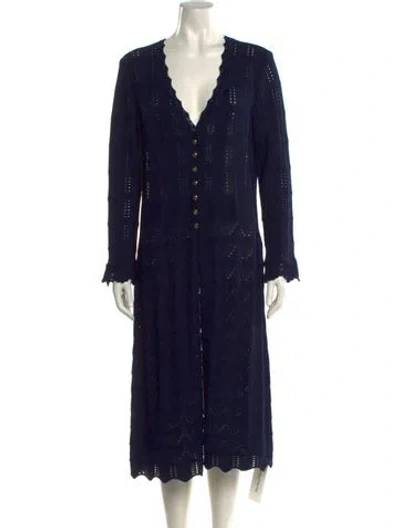 Pre-owned St John Wool V-neck Sweater In Blue