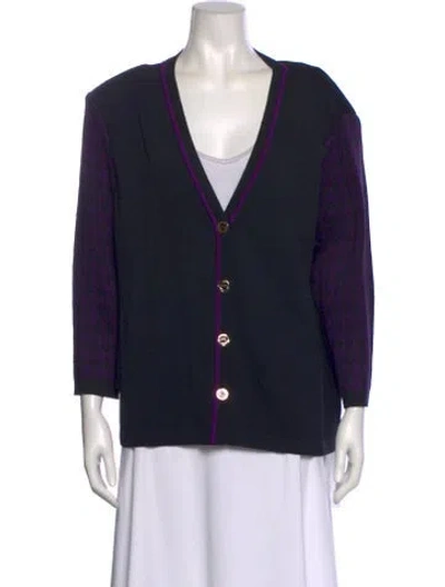 Pre-owned St John Wool V-neck Sweater In Blue