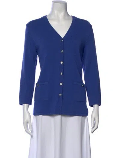 Pre-owned St John Wool V-neck Sweater In Blue