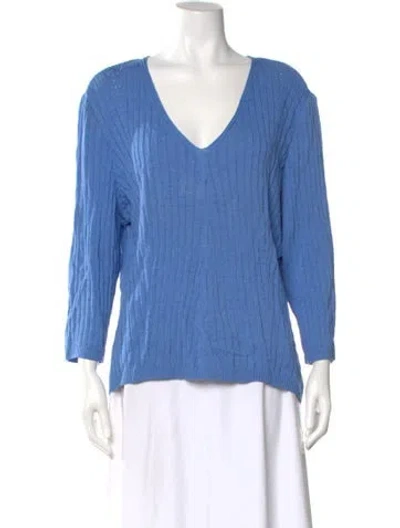 Pre-owned St John Wool V-neck Sweater In Blue