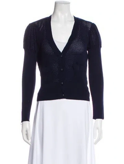 Pre-owned St John Wool V-neck Sweater In Blue